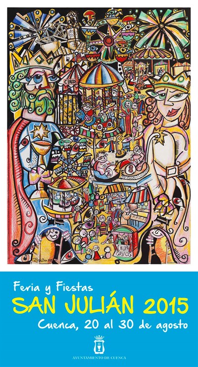 Tomás Bux presenta un cartel impactante, colorido y lleno de curiosos detalles para anunciar la Feria y Fiestas de San Julián 2015 